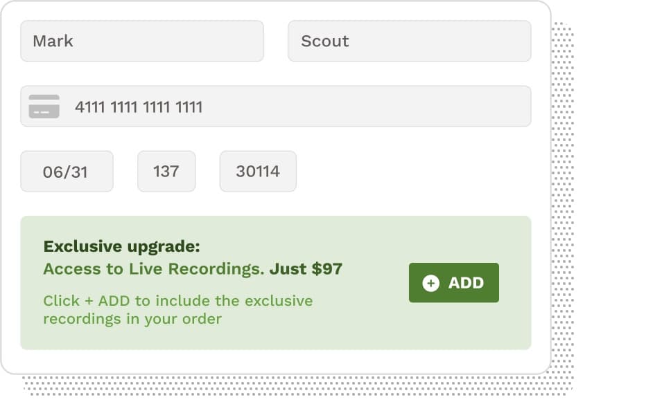 Smart checkout with a $97 exclusive upgrade add button