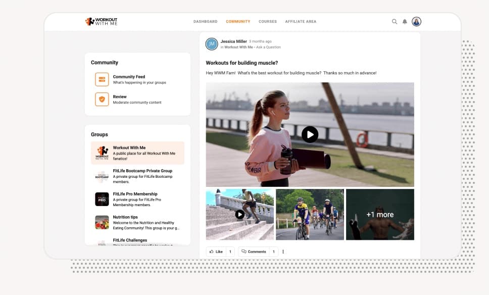 ClickFunnels member portal with dashboard, community, courses and affiliate area