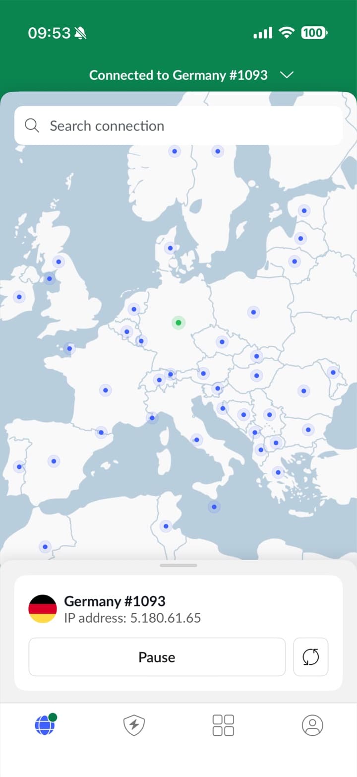 NordVPN iPhone app connected to Germany #1093