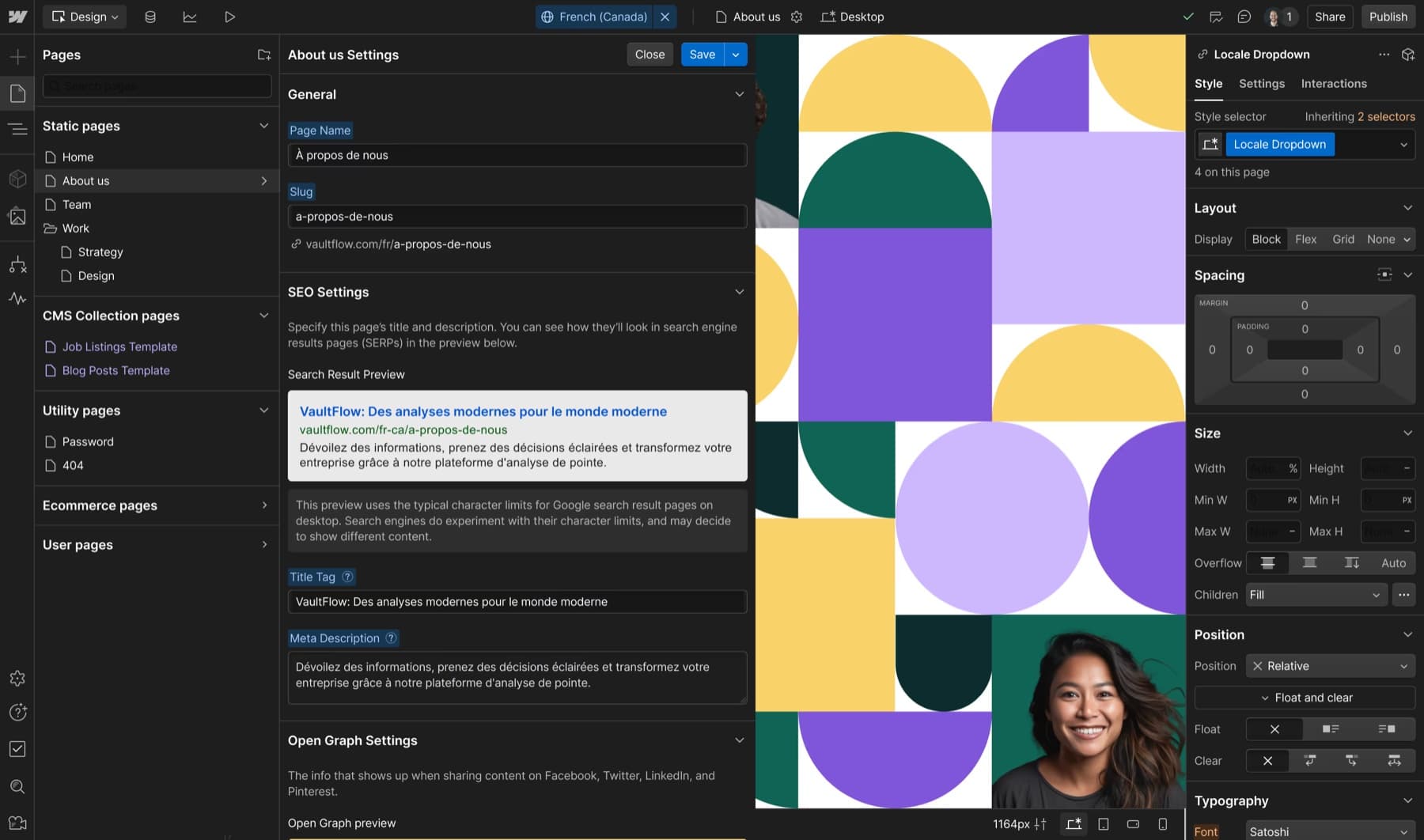 Localization: a French locale open in the Designer with SEO settings