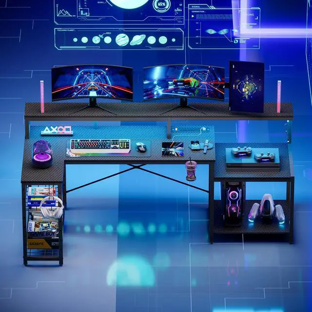Bestier LED Gaming Desk with Power Outlets, 71 inch L Shaped product photo