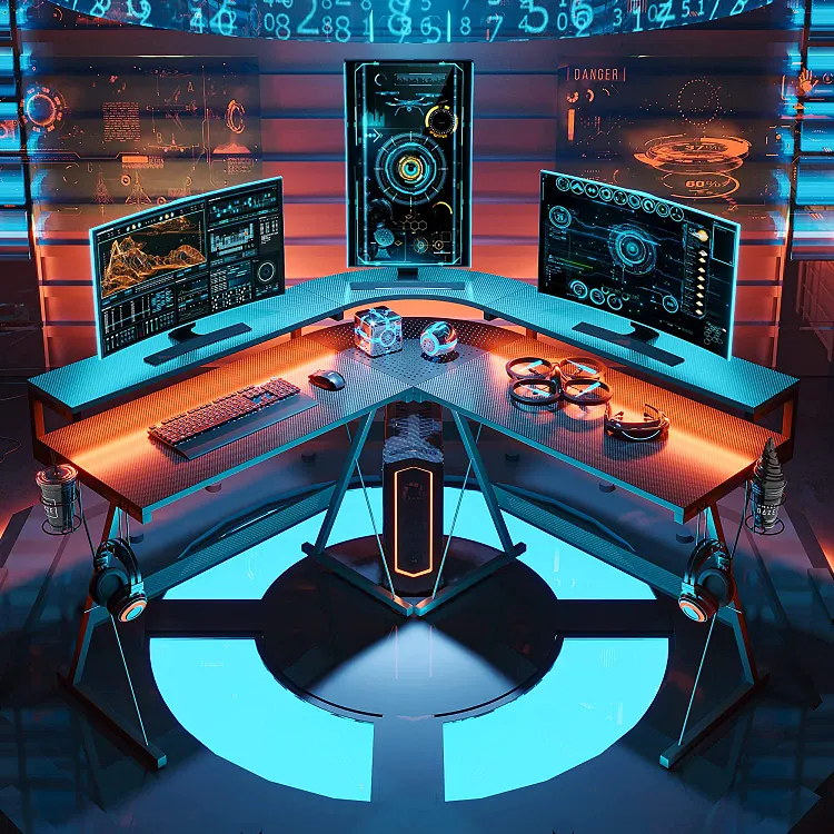 Bestier Gaming Desk 51-Inch L-Shaped, with Power Outlets and LED Lights product photo