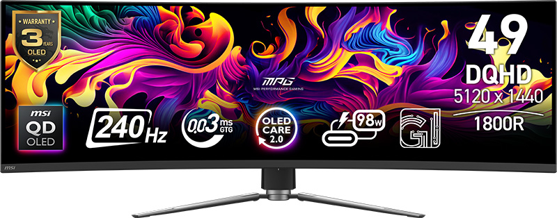 MSI MPG 491CQPX QD-OLED 49-inch 5120x1440 240Hz Curved Gaming Monitor product photo